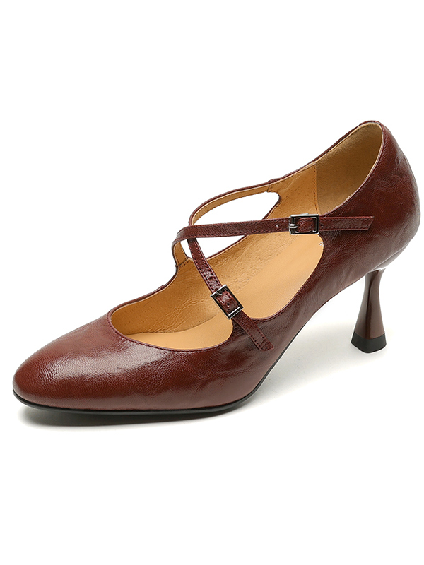 Vintage Cross-Strap Thin-Heeled High Heels for Women - 2025 Spring Summer Shallow Mouth Wine Red Shoes Vintage Cross-Strap Thin-Heeled High Heels for Women - 2025 Spring Summer Shallow Mouth Wine Red Shoes
