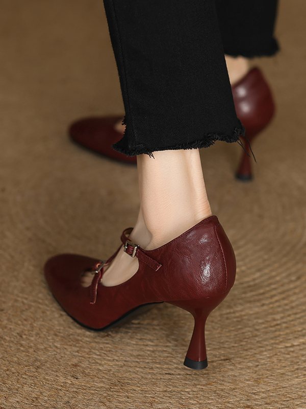 Vintage Cross-Strap Thin-Heeled High Heels for Women - 2025 Spring Summer Shallow Mouth Wine Red Shoes Vintage Cross-Strap Thin-Heeled High Heels for Women - 2025 Spring Summer Shallow Mouth Wine Red Shoes