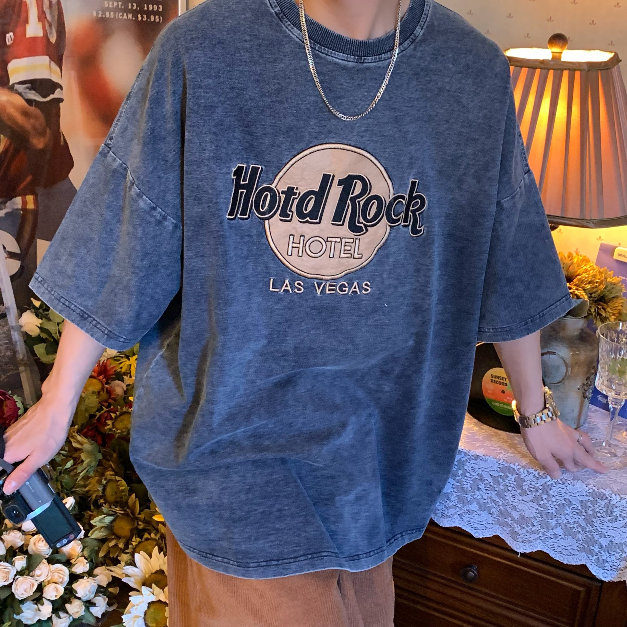 Vintage Denim Rock Style Loose Short Sleeve T-Shirt for Summer 2024 - Handmade Wash-Worn Casual Look Vintage Denim Rock Style Loose Short Sleeve T-Shirt for Summer 2024 - Handmade Wash-Worn Casual Look