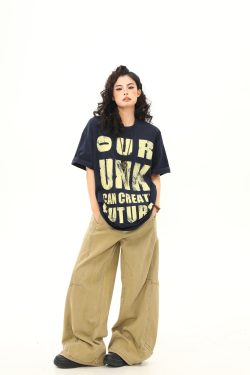 Vintage Distressed Letter Print Short Sleeve T-Shirt for Women, Trendy Loose Fit American Style, Versatile Casual Couple Top