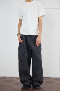 Vintage Distressed Loose-Fit Work Pants for Men - Wide Straight-Leg Trousers in American Casual Style