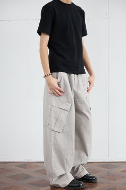 Vintage Distressed Loose-Fit Work Pants for Men - Wide Straight-Leg Trousers in American Casual Style