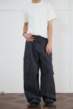 Vintage Distressed Loose-Fit Work Pants for Men - Wide Straight-Leg Trousers in American Casual Style