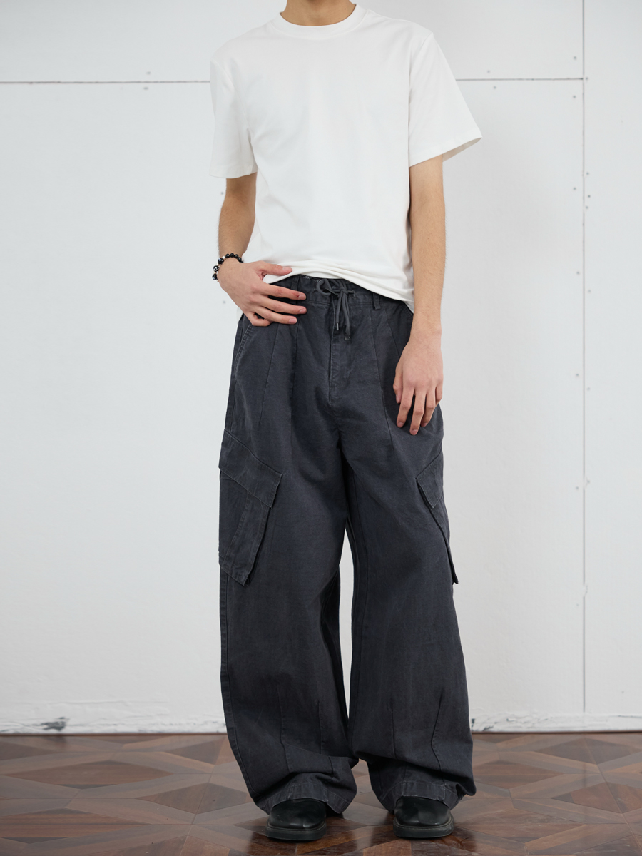 Vintage Distressed Loose-Fit Work Pants for Men - Wide Straight-Leg Trousers in American Casual Style Vintage Distressed Loose-Fit Work Pants for Men - Wide Straight-Leg Trousers in American Casual Style