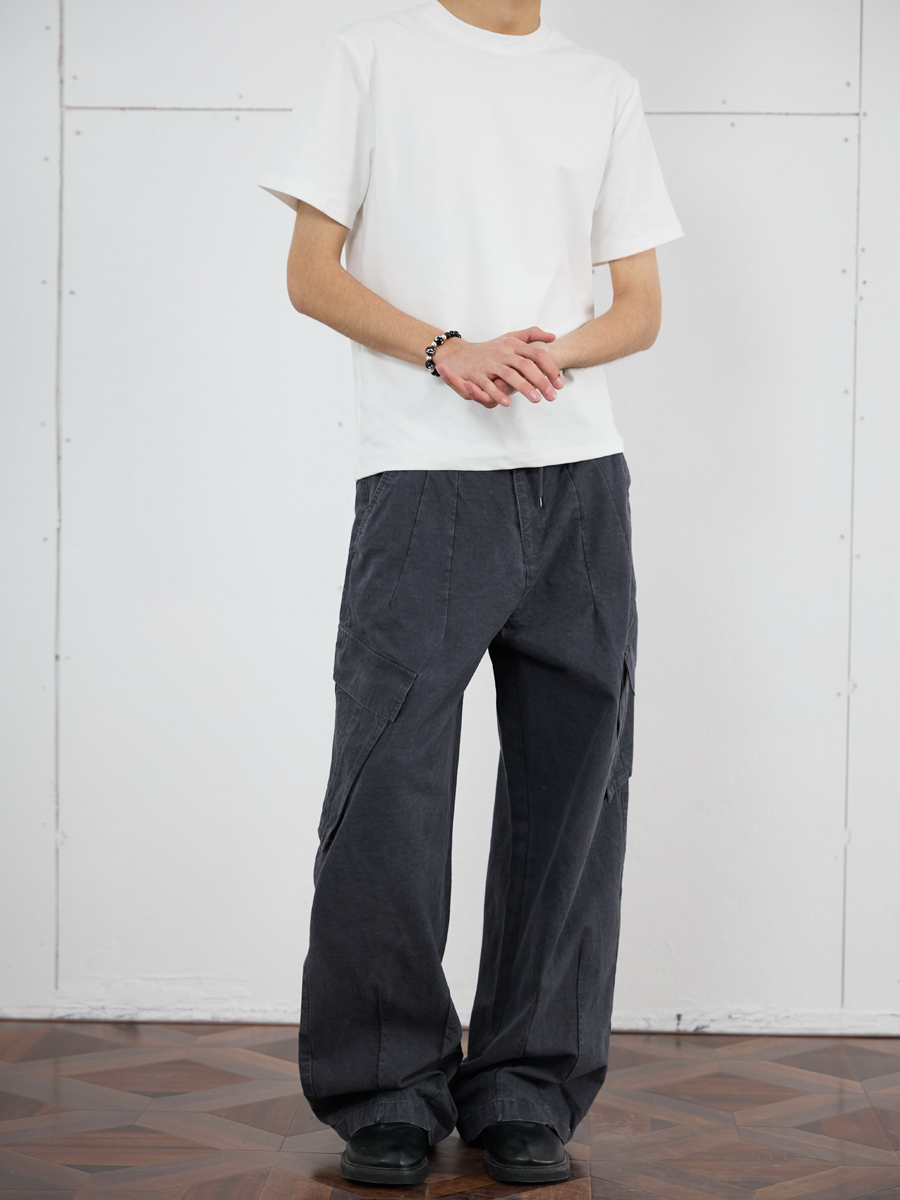 Vintage Distressed Loose-Fit Work Pants for Men - Wide Straight-Leg Trousers in American Casual Style Vintage Distressed Loose-Fit Work Pants for Men - Wide Straight-Leg Trousers in American Casual Style