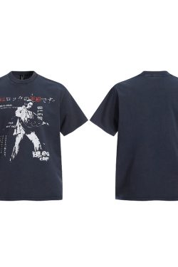 Vintage Distressed Short-Sleeve T-Shirt for Men & Women - Casual Hip-Hop Street Style Tee, Retro American Aesthetic