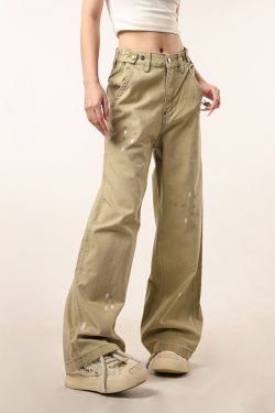 Vintage Distressed Straight Leg Work Pants for Women - Flared Casual Slim Fit Trousers for Men - Retro Beer Captain Style