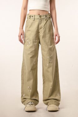 Vintage Distressed Straight Leg Work Pants for Women - Flared Casual Slim Fit Trousers for Men - Retro Beer Captain Style