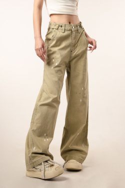 Vintage Distressed Straight Leg Work Pants for Women - Flared Casual Slim Fit Trousers for Men - Retro Beer Captain Style