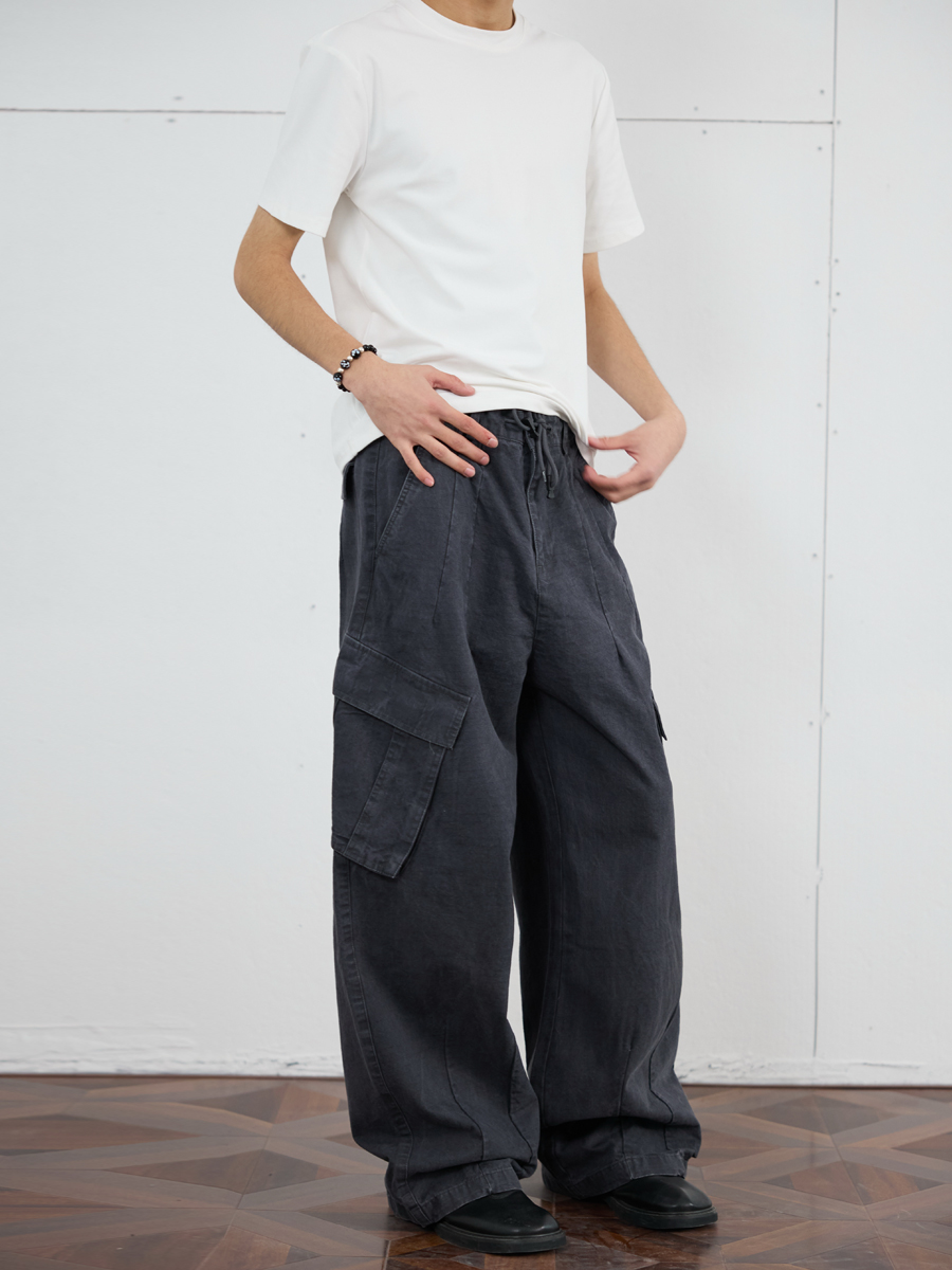 Vintage Distressed Wide-Leg Trousers for Men - 2025 Curved Knife Casual Pants, Loose Heavyweight Workwear Style Vintage Distressed Wide-Leg Trousers for Men - 2025 Curved Knife Casual Pants, Loose Heavyweight Workwear Style