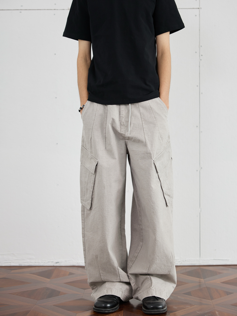 Vintage Distressed Wide-Leg Trousers for Men - 2025 Curved Knife Casual Pants, Loose Heavyweight Workwear Style Vintage Distressed Wide-Leg Trousers for Men - 2025 Curved Knife Casual Pants, Loose Heavyweight Workwear Style