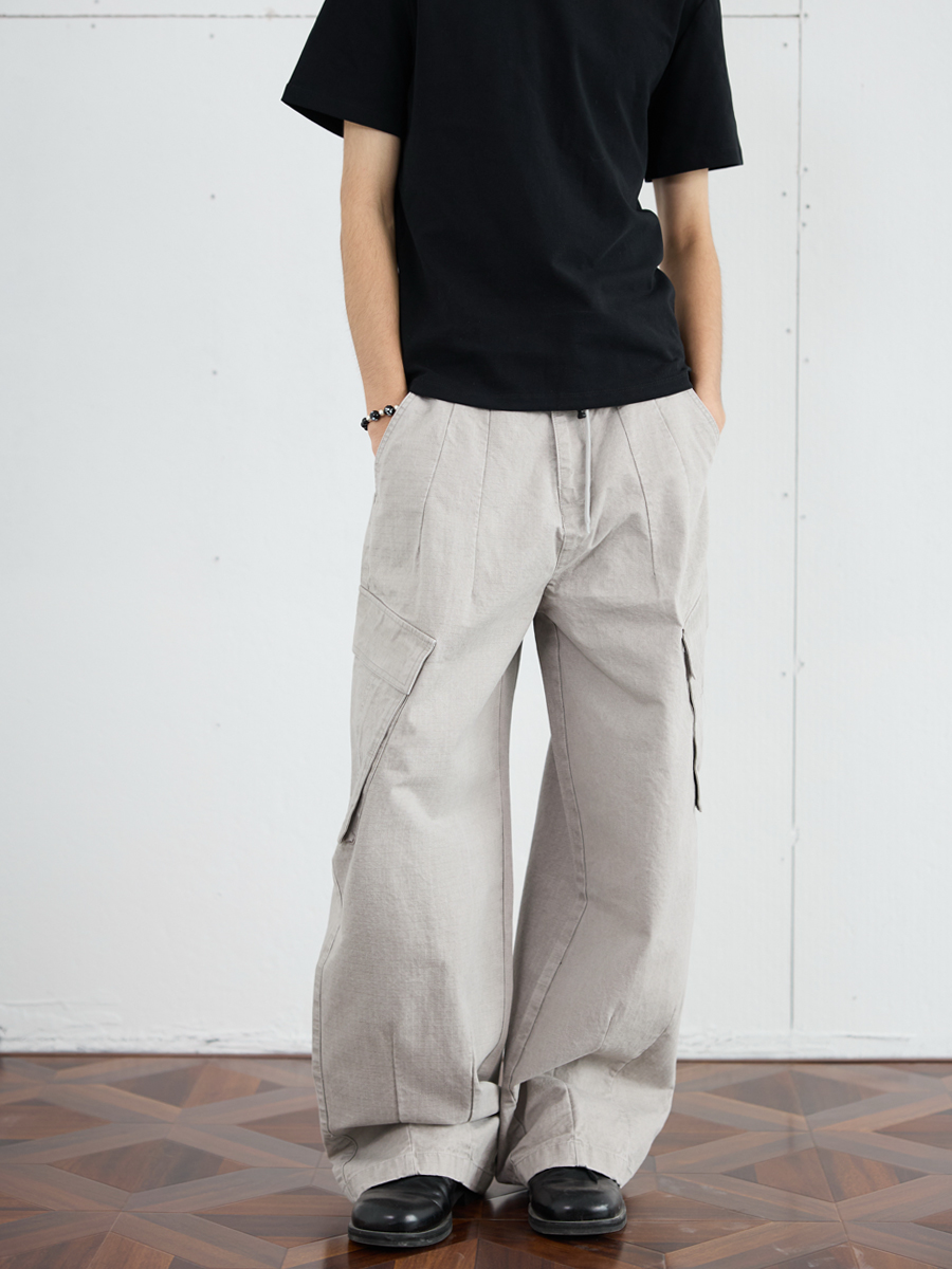 Vintage Distressed Wide-Leg Trousers for Men - 2025 Curved Knife Casual Pants, Loose Heavyweight Workwear Style Vintage Distressed Wide-Leg Trousers for Men - 2025 Curved Knife Casual Pants, Loose Heavyweight Workwear Style