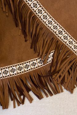 Vintage Ethnic Style Embroidered Tassel Short Skirt - Irregular Hem Suede Feel Bohemian Half Skirt for 90s Y2K Fashion