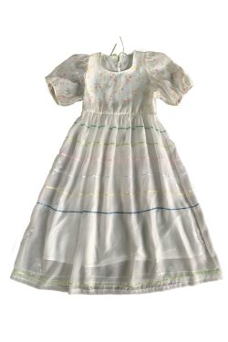 Vintage 'Finding Dream Island' French Puff Sleeve Dress - Women's Summer Organza Long Skirt, 90s Style, Boho Chic Fashion