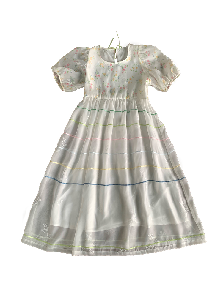 Vintage 'Finding Dream Island' French Puff Sleeve Dress - Women's Summer Organza Long Skirt, 90s Style, Boho Chic Fashion Vintage 'Finding Dream Island' French Puff Sleeve Dress - Women's Summer Organza Long Skirt, 90s Style, Boho Chic Fashion