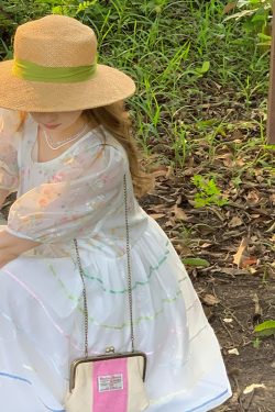 Vintage 'Finding Dream Island' French Puff Sleeve Dress - Women's Summer Organza Long Skirt, 90s Style, Boho Chic Fashion