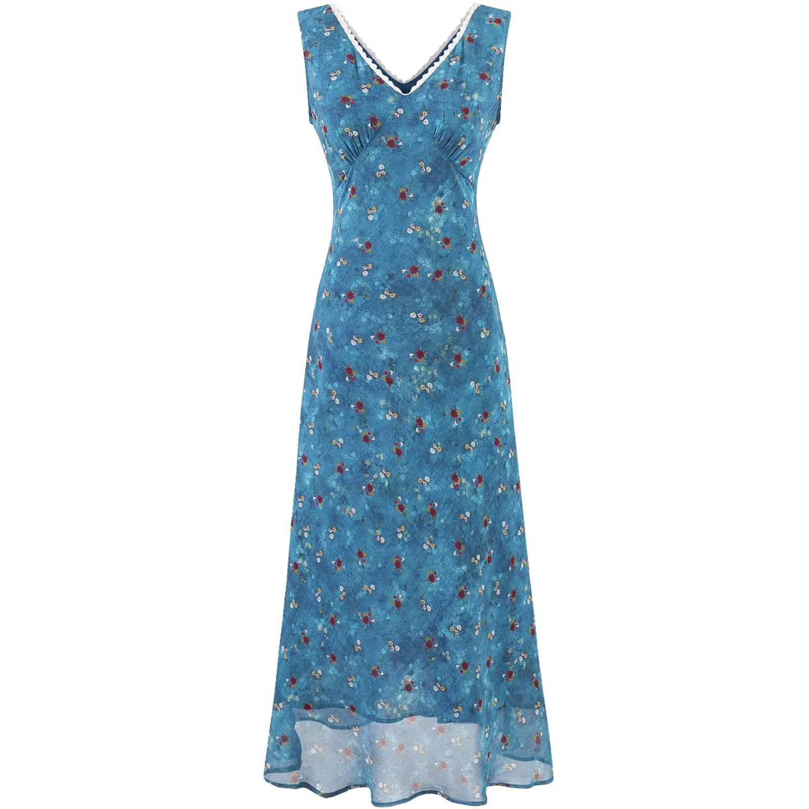Vintage Floral Blue Dress for Women - Waist-Defined Summer Vacation Style - 2025 French Inspired Long Dress Vintage Floral Blue Dress for Women - Waist-Defined Summer Vacation Style - 2025 French Inspired Long Dress