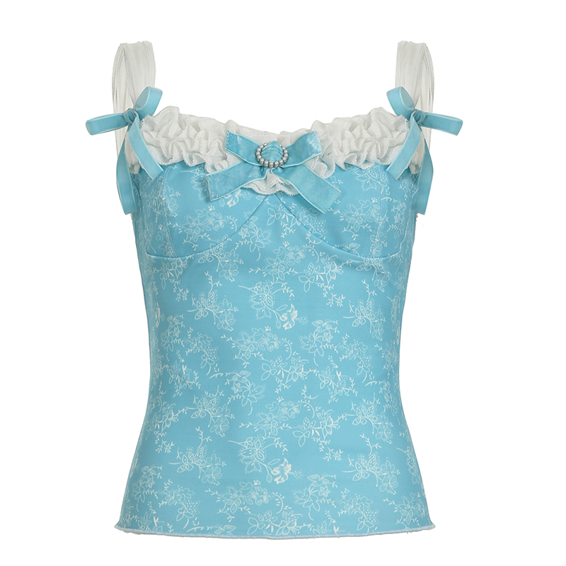 Vintage Floral Butterfly Strap Lace Trim Vest Camisole - Women's Backless Summer Top in French Style Vintage Floral Butterfly Strap Lace Trim Vest Camisole - Women's Backless Summer Top in French Style