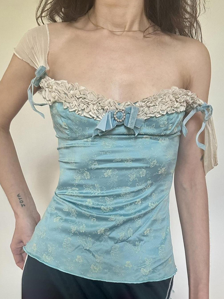 Vintage Floral Butterfly Strap Lace Trim Vest Camisole - Women's Backless Summer Top in French Style Vintage Floral Butterfly Strap Lace Trim Vest Camisole - Women's Backless Summer Top in French Style