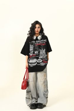 Vintage Floral Gray American Retro Short-Sleeve T-Shirt for Men and Women, Hand-Drawn Print, Y2K Style, Casual Fashion Tee