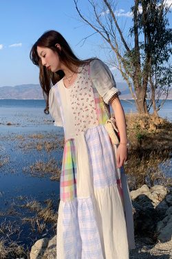 Vintage Floral Linen Short Sleeve Dress for Women - Retro Summer Vacation Tank Dress, Boho Chic Style