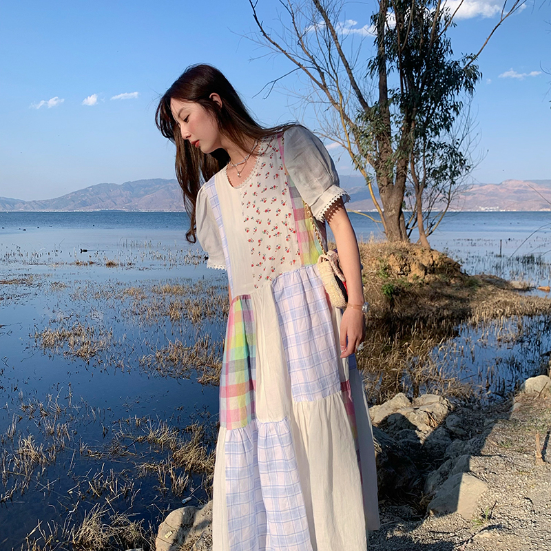 Vintage Floral Linen Short Sleeve Dress for Women - Retro Summer Vacation Tank Dress, Boho Chic Style Vintage Floral Linen Short Sleeve Dress for Women - Retro Summer Vacation Tank Dress, Boho Chic Style