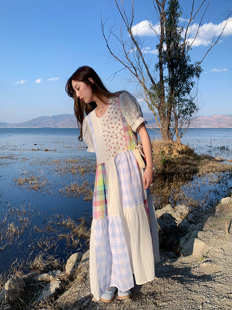 Vintage Floral Linen Short Sleeve Dress for Women - Retro Summer Vacation Tank Dress, Boho Chic Style Vintage Floral Linen Short Sleeve Dress for Women - Retro Summer Vacation Tank Dress, Boho Chic Style