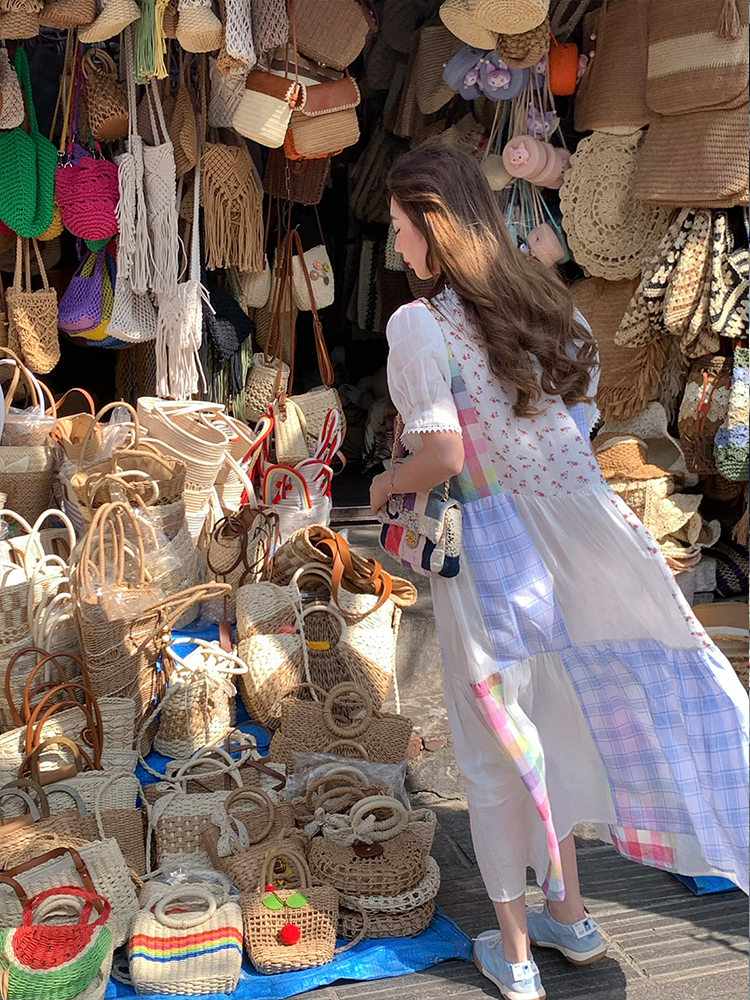 Vintage Floral Linen Short Sleeve Dress for Women - Retro Summer Vacation Tank Dress, Boho Chic Style Vintage Floral Linen Short Sleeve Dress for Women - Retro Summer Vacation Tank Dress, Boho Chic Style