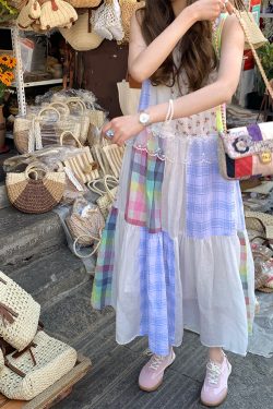 Vintage Floral Linen Short Sleeve Dress for Women - Retro Summer Vacation Tank Dress, Boho Chic Style