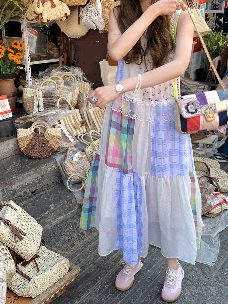 Vintage Floral Linen Short Sleeve Dress for Women - Retro Summer Vacation Tank Dress, Boho Chic Style Vintage Floral Linen Short Sleeve Dress for Women - Retro Summer Vacation Tank Dress, Boho Chic Style