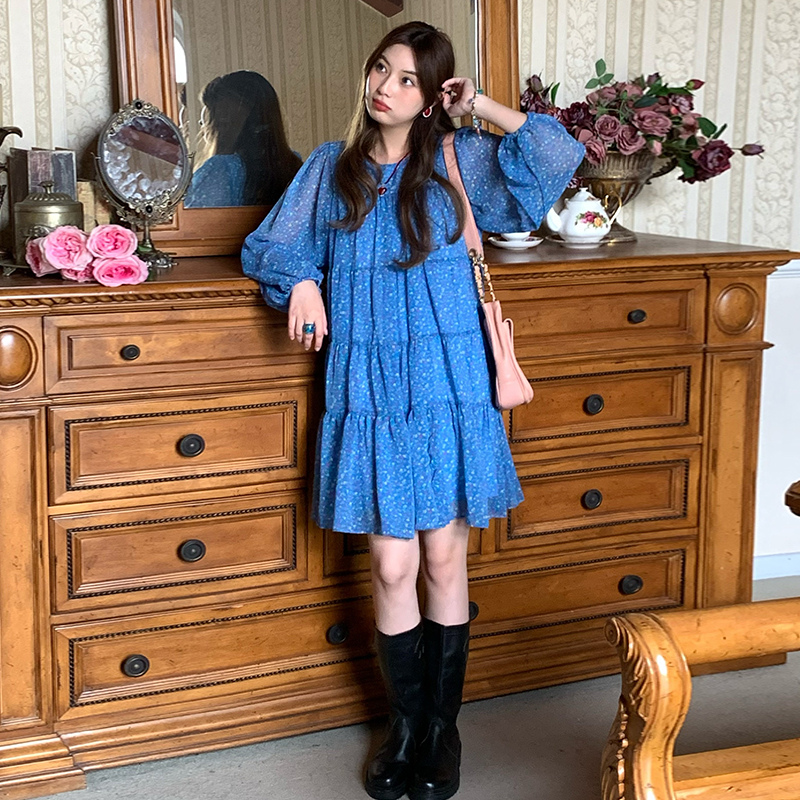 Vintage Floral Long Sleeve Dress for Women - Versailles Rose Chiffon Skirt, Spring Summer Vacation Style, Y2K Inspired Fashion Vintage Floral Long Sleeve Dress for Women - Versailles Rose Chiffon Skirt, Spring Summer Vacation Style, Y2K Inspired Fashion