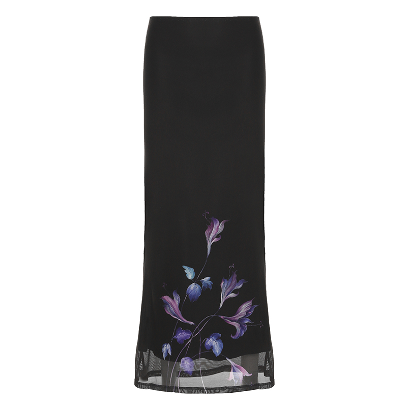 Vintage Floral Print Half-Length Skirt - Women's Low-Waist Straight Fishtail Skirt in Chinese Style, Perfect for Y2K and Retro Looks Vintage Floral Print Half-Length Skirt - Women's Low-Waist Straight Fishtail Skirt in Chinese Style, Perfect for Y2K and Retro Looks