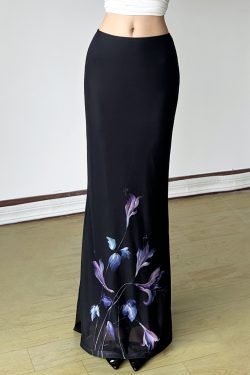 Vintage Floral Print Half-Length Skirt - Women's Low-Waist Straight Fishtail Skirt in Chinese Style, Perfect for Y2K and Retro Looks