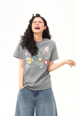 Vintage Floral Print Women's Shoulder T-Shirt, Slightly Loose Fit, Slimming Short Sleeves, Trendy Y2K Style Top for Women