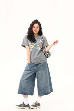 Vintage Floral Print Women's Shoulder T-Shirt, Slightly Loose Fit, Slimming Short Sleeves, Trendy Y2K Style Top for Women