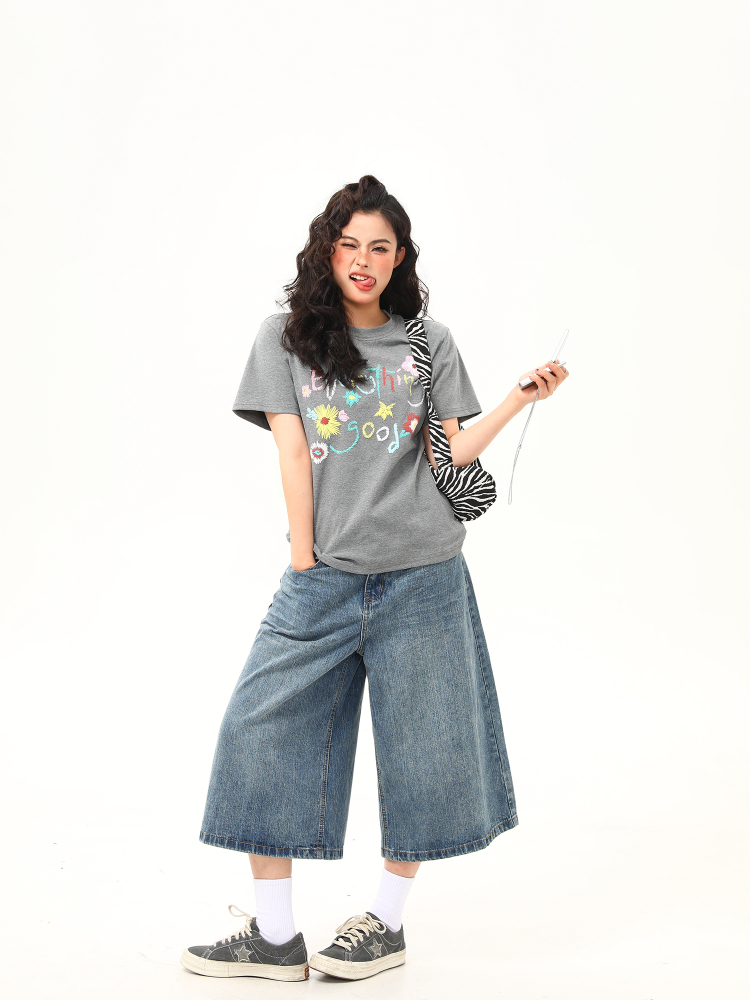 Vintage Floral Print Women's Shoulder T-Shirt, Slightly Loose Fit, Slimming Short Sleeves, Trendy Y2K Style Top for Women Vintage Floral Print Women's Shoulder T-Shirt, Slightly Loose Fit, Slimming Short Sleeves, Trendy Y2K Style Top for Women