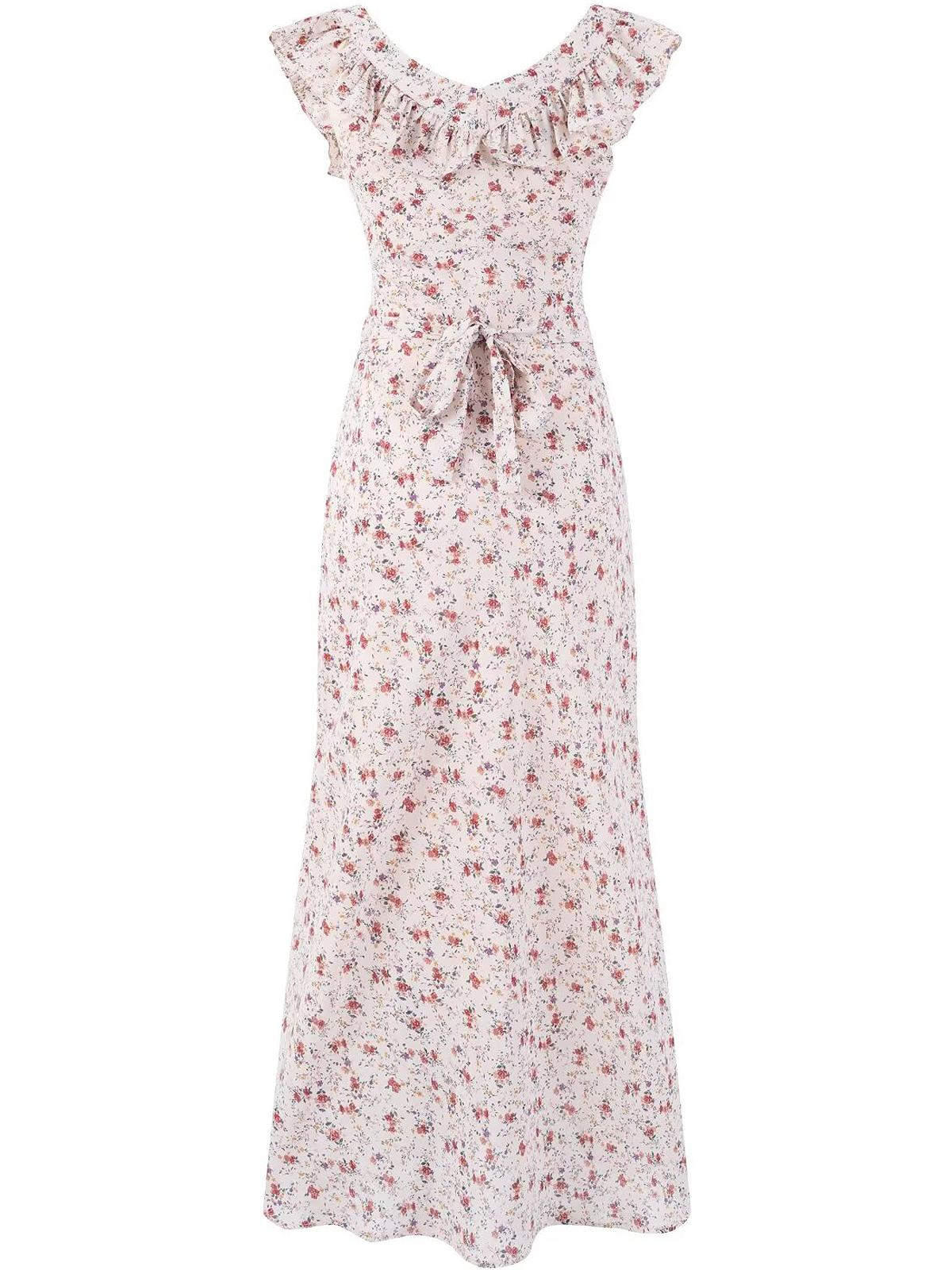 Vintage Floral Ruffle Tea Dress for Women - 2025 Summer Vacation Style, French Design, Perfect for 90s and Y2K Fashion Lovers Vintage Floral Ruffle Tea Dress for Women - 2025 Summer Vacation Style, French Design, Perfect for 90s and Y2K Fashion Lovers