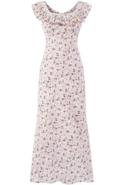 Vintage Floral Ruffle Tea Dress for Women - 2025 Summer Vacation Style, French Design, Perfect for 90s and Y2K Fashion Lovers