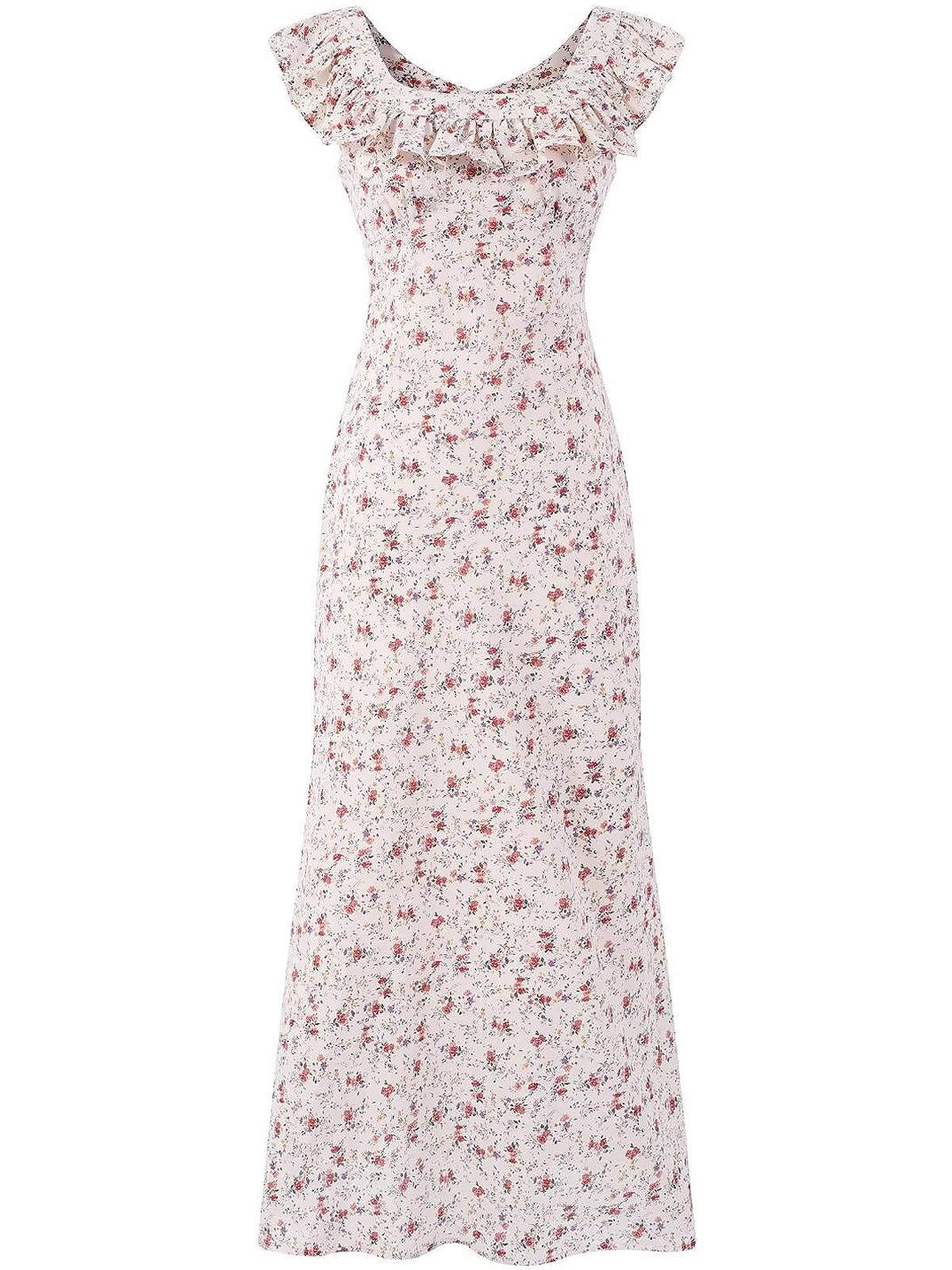 Vintage Floral Ruffle Tea Dress for Women - 2025 Summer Vacation Style, French Design, Perfect for 90s and Y2K Fashion Lovers Vintage Floral Ruffle Tea Dress for Women - 2025 Summer Vacation Style, French Design, Perfect for 90s and Y2K Fashion Lovers