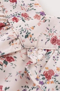 Vintage Floral Ruffle Tea Dress for Women - 2025 Summer Vacation Style, French Design, Perfect for 90s and Y2K Fashion Lovers