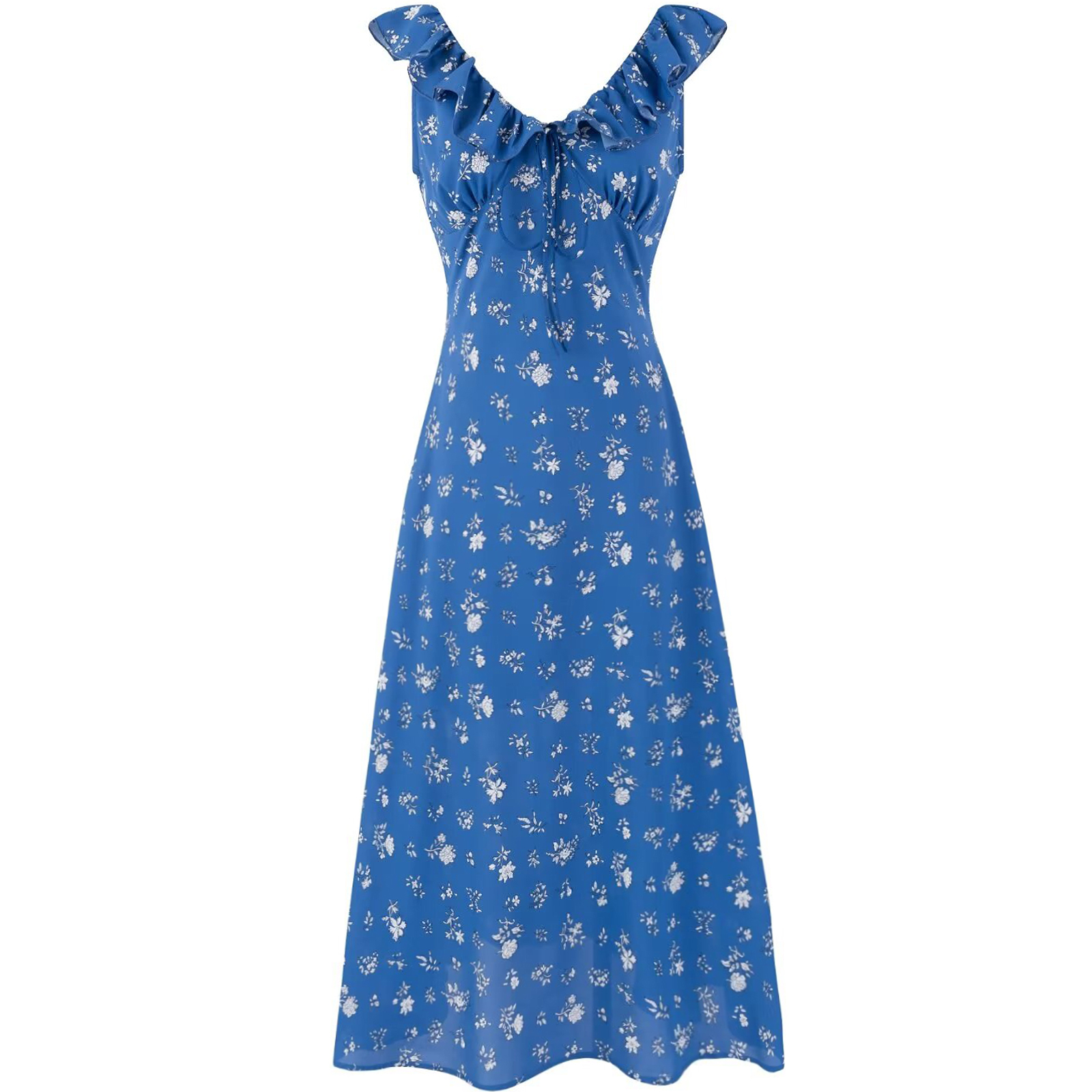 Vintage Floral Ruffle Tie V-Neck Long Dress - Slim Fit Summer Vacation Style 2025 Women's Fashion Vintage Floral Ruffle Tie V-Neck Long Dress - Slim Fit Summer Vacation Style 2025 Women's Fashion