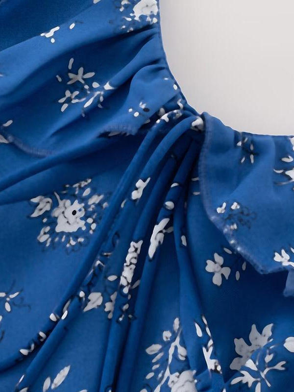 Vintage Floral Ruffle Tie V-Neck Long Dress - Slim Fit Summer Vacation Style 2025 Women's Fashion Vintage Floral Ruffle Tie V-Neck Long Dress - Slim Fit Summer Vacation Style 2025 Women's Fashion