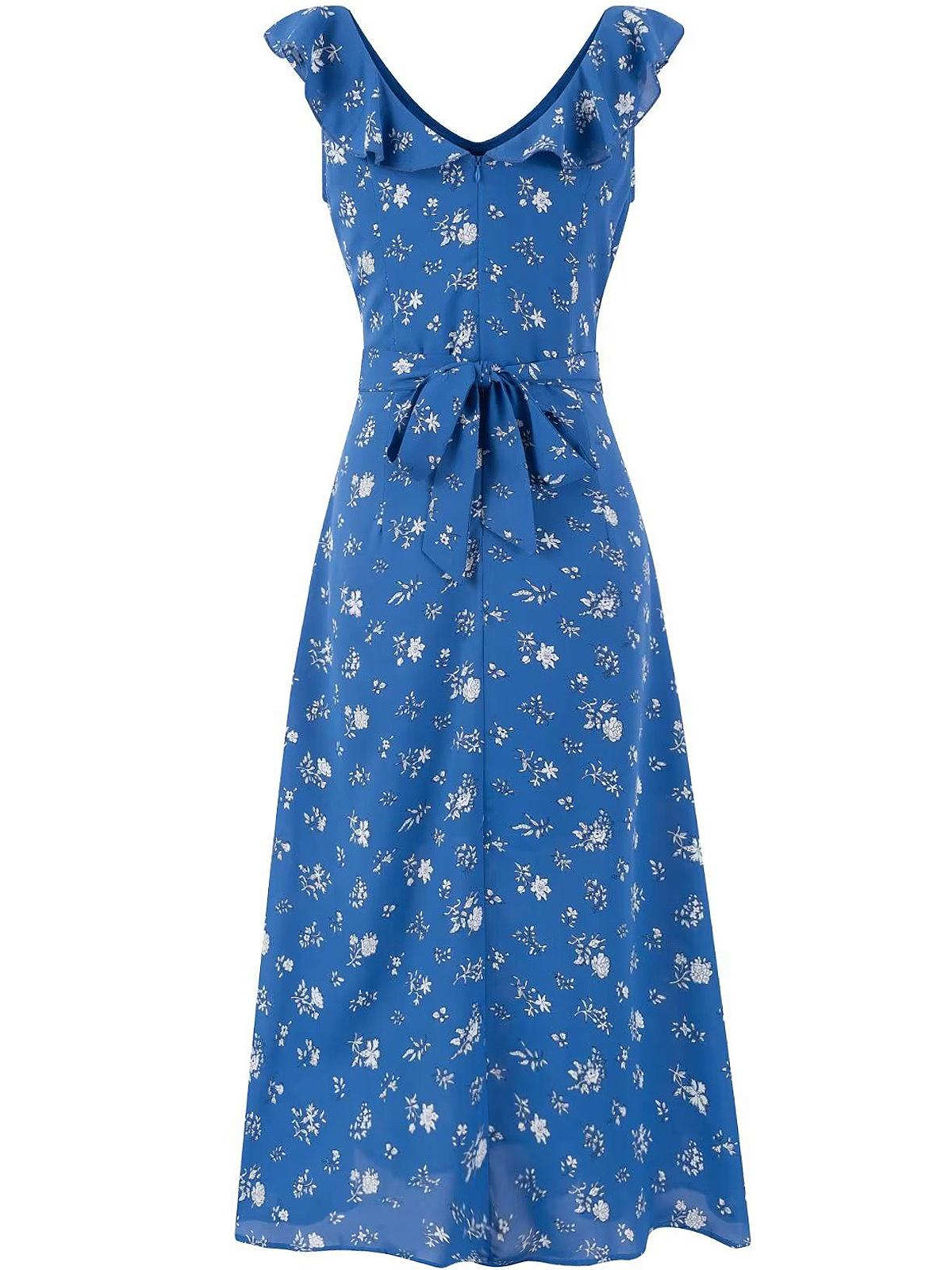 Vintage Floral Ruffle Tie V-Neck Long Dress - Slim Fit Summer Vacation Style 2025 Women's Fashion Vintage Floral Ruffle Tie V-Neck Long Dress - Slim Fit Summer Vacation Style 2025 Women's Fashion