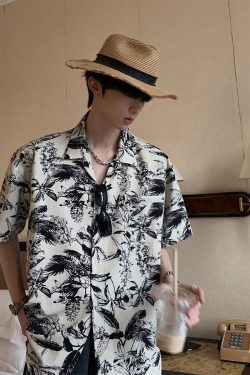 Vintage Floral Short-Sleeve Shirt for Men and Women, Loose Fit Chinese-Style Design with Retro Hong Kong Vibe, Perfect for Summer