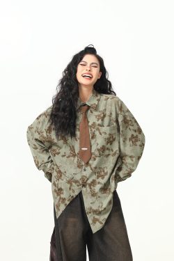 Vintage Floral Short Sleeve Shirt for Women - Retro American Style, Loose Fit, Trendy Summer Top, 90s Inspired Fashion