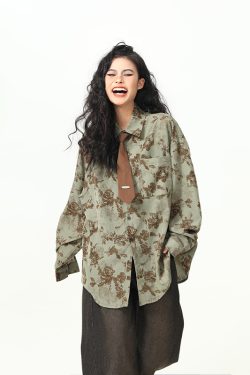 Vintage Floral Short Sleeve Shirt for Women - Retro American Style, Loose Fit, Trendy Summer Top, 90s Inspired Fashion