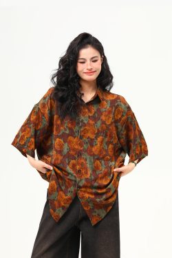 Vintage Floral Short Sleeve Shirt for Women - Retro Loose Fit Summer Top, Trendy Personality Style, 90s Inspired Fashion