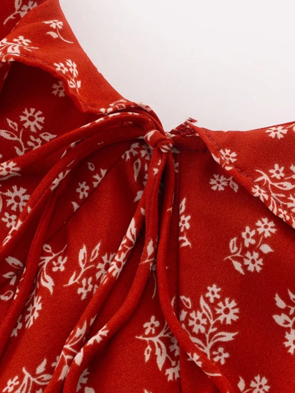 Vintage Floral Waist-Tied V-Neck Puff Sleeve Dress for Women - Long Skirt, 90s Inspired, French Style Vintage Floral Waist-Tied V-Neck Puff Sleeve Dress for Women - Long Skirt, 90s Inspired, French Style