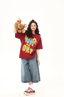 Vintage Foam Printed Red Short Sleeve T-Shirt for Women - Summer Loose Fit Trendy Top, Retro A-Zi Style