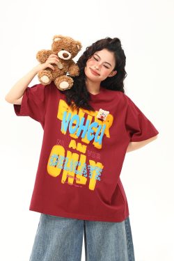 Vintage Foam Printed Red Short Sleeve T-Shirt for Women - Summer Loose Fit Trendy Top, Retro A-Zi Style